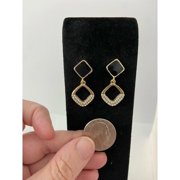 Geometric Black enamel and rhinestone earrings - Picture 2 of 4